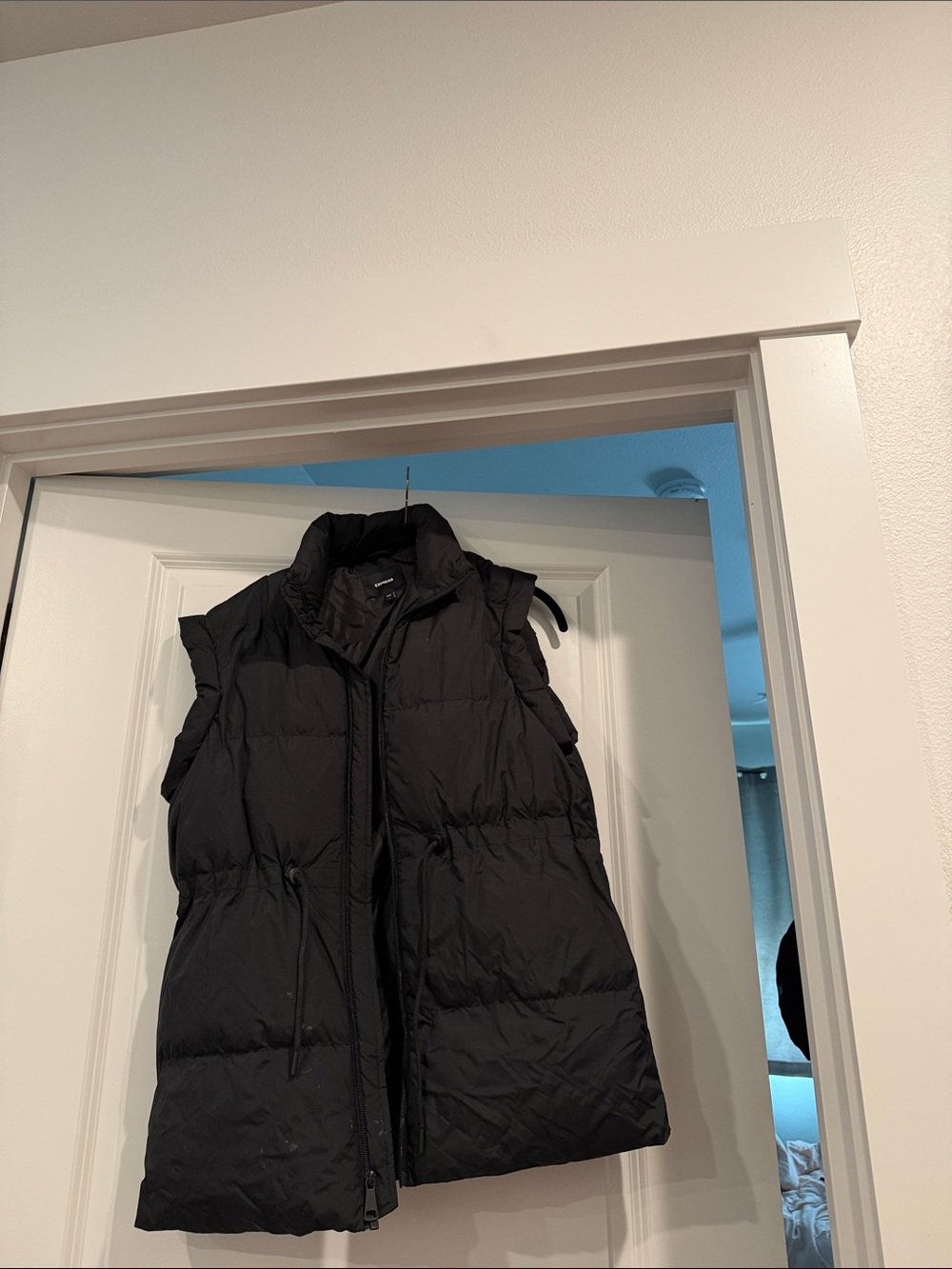 Express Black Quilted Puffer Vest with Stand Collar